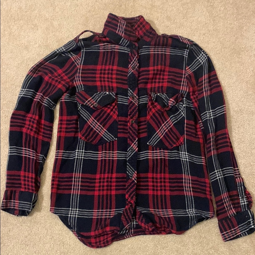 Zara Red and Black Plaid Button Down Shirt
